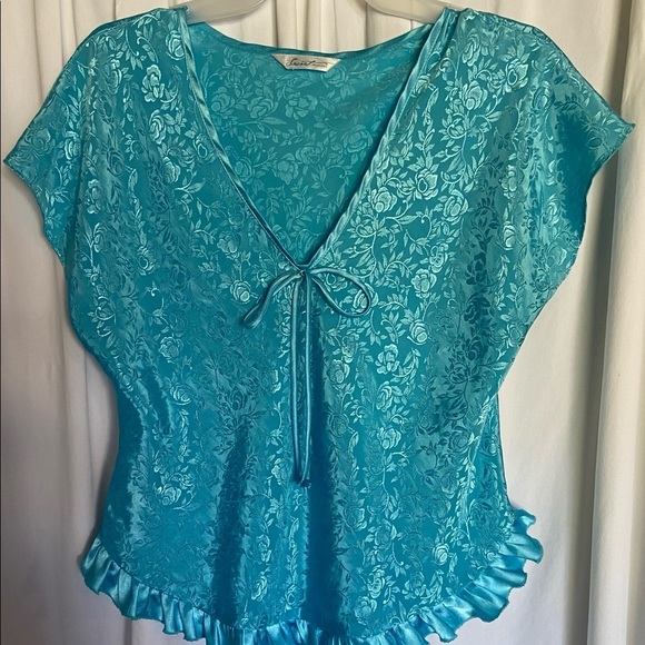 Secret Treasures Aqua Blue Silky Camisole, Floral Pattern, Size-M, Soft & Pretty - Picture 9 of 13